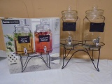 Double 1 Gallon Glass Drink Dispensers w/Iron Stand and Chalkboards