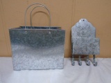 Galvanized Bag and Letter Holder w/ Hooks