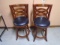 Matching Wood-Leather Padded Seat Swivel Counter Height Stools