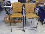 Pair of Iron and Wicker Bar Stools