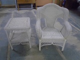 White Wicker Chair and Matching Side Table