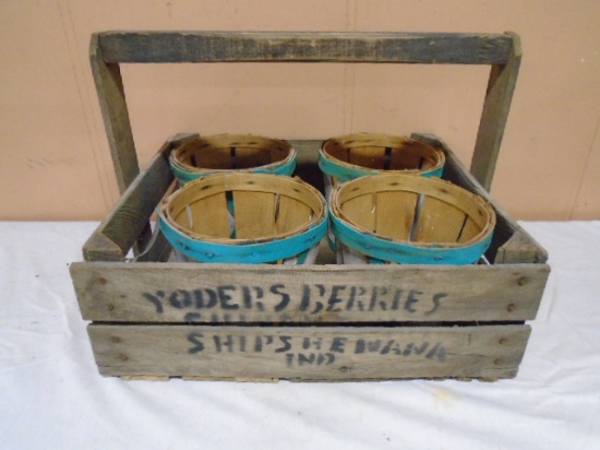 Vintage Wooden Yoder's Berries Berry Crate w/ 4 Berry Boxes