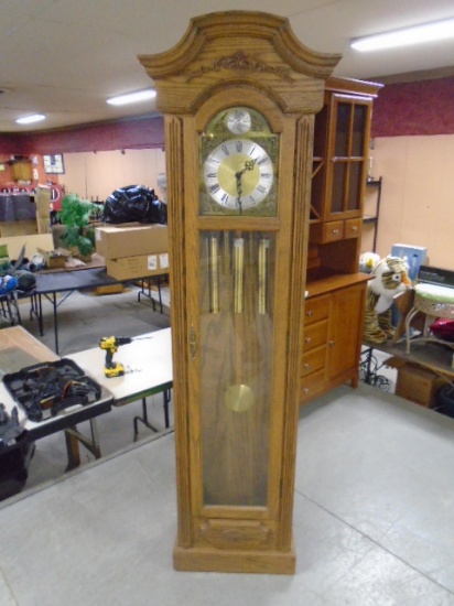 Solid Oak West German Grandfather Clock-Beautiful Condition