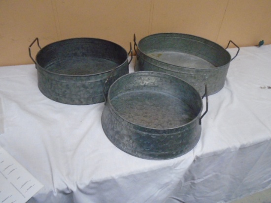 3 Pc. Set of Double Handled Galvanized Metal Tubs