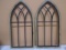 Matching Pair of Wood and Iron Church Window Wall Décor Pieces