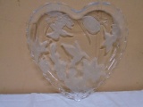 Frosted Lead Crystal Heart Shaped Platter w/Hummingbirds