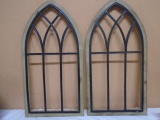 Matching Pair of Wood and Iron Church Window Wall Décor Pieces