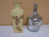 Glass and Pottery 2 Pc. Vase Group