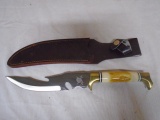 Neptune's Revenge Bone Handle Bowie Knife w/Leather Sheath