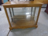 Oak Finish Entry Way Lighted Glass Front Curio Cabinet
