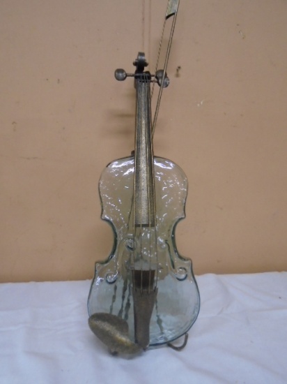 Beautiful Glass and Metal Violin w/Bow and Stand