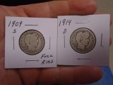 1909 S Mint and 1914 D Mint Barber Quarters