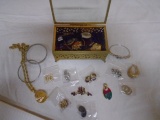 Brass and Glass Jewelry Box Filled w/Jewelry