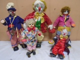 5pc Group of Porcelain Clown Dolls