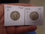 1928 D Mint and 1928 S Mint Standing Liberty Quarters