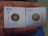 1912 D Mint and 1913 Barber Dimes