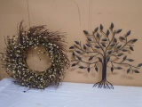 Metal Art Tree Wall Décor and Wreath