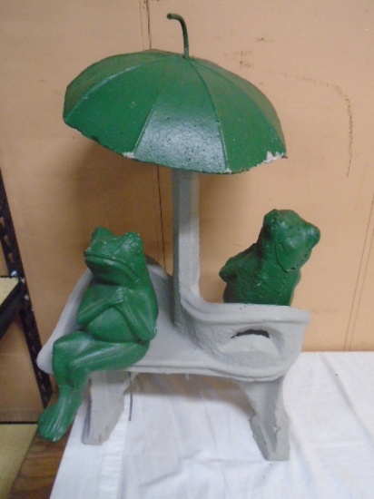 Outdoor Cement Double Frogs w/ Umbrella