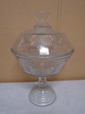 Vintage Glass Covered Pedistal Compote Bowl