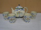 Antique Tea Pot & 4 Matchign Cups