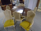 Beautiful Solid Wood Dining Table w/ 6 Cane Back Chairs and Center Leaf