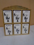 Vintage Porcelain Spice Set in Wooden Holder