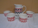 Coca-Cola Pitcher and 4 Coca-Cola Mugs
