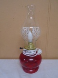 Vintage Electrified Red Glass Oil Lamp