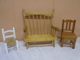 Wooden Doll Loveseat & 2 Wooden Doll Chairs