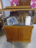 Large Aquarium on Wooden Stand w/ Double Doors and Accessories