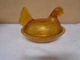Indiana Glass Amber Hen on the Nest