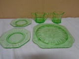 5 Pc. Group of Green Depression Glass