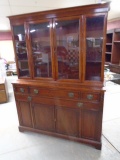 Antique Glass Front Cabinet w/ 2 Drawers and 2 Doors