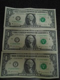 3 Consecutive Serial Number 2017 $1.00 Star Notes