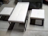 Three Piece Tufted Oatmeal Colored Bench Set