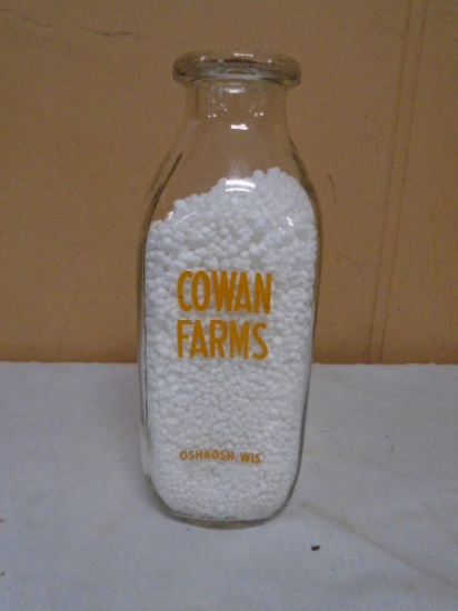 Cowan Farms Glass Quart Milk Bottle