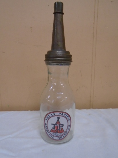 Texas Pacific Glass Quart Oil Bottle w/Spout and Cap