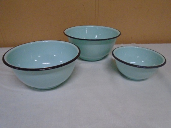3 Pc. Set of Porcelain Over Steel Bowls
