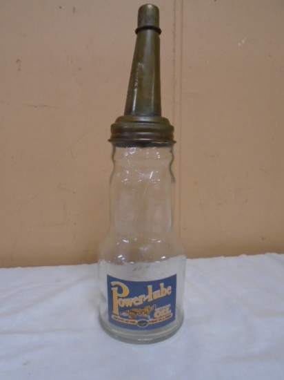 Power-Lube Glass Quart Oil Bottlew/Spout and Cap