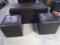 Chocolate Brown Leather Storage Chest w/ 2 Matching Ottomans