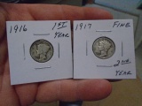 1916 & 1917 Mercury Dimes