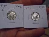 1939 D Mint & 1943 Mercury Dimes