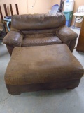 Chocolate Brown Buckskin Chair and 1/2 w/Matching Ottoman