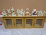 4 Door Wooden Display Cabinet w/ 19 Dept 56 Snowbabies Figurines