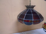 Vintage Stained Leaded Glass Hanging Light