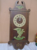 Vintage Wooden Wall Clock w/ Eagle