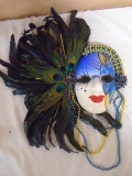 Beautiful Porcelain Mask w/ Peacock Feathers