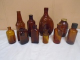 10pc Group of Vintage Brown Glass Bottles