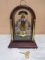 Beautiful German Wind-Up Wood & Glass Mantel Clock