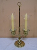 Double Candle Holder w/ Etched Glass Shades